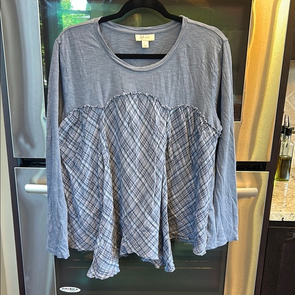 NWOT Style & Co Blue and Gray Long Sleeve Tee - Picture 1 of 3